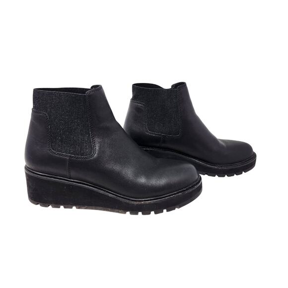 Eileen Fisher Chelsea Platform Wedge Leather Ankle Bootie Pull On Black Size 10 - Picture 3 of 10